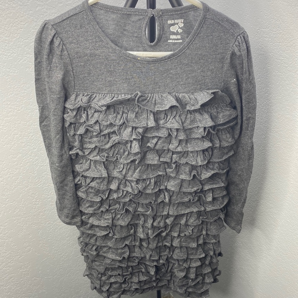 “Old Navy” Silver glittery, size 5, long sleeve dress.